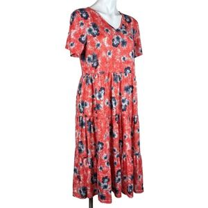 Berydress Midi Tiered Dress Lual Aloha Beach Lounge Orange Floral SS Womens XL